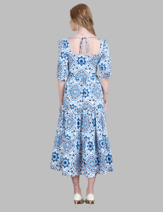 Abstract Print Midi Dress for Women