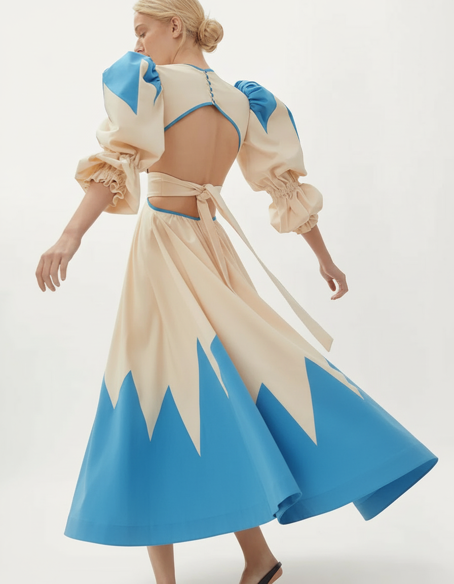 Marcelle puff V-Neck Dress